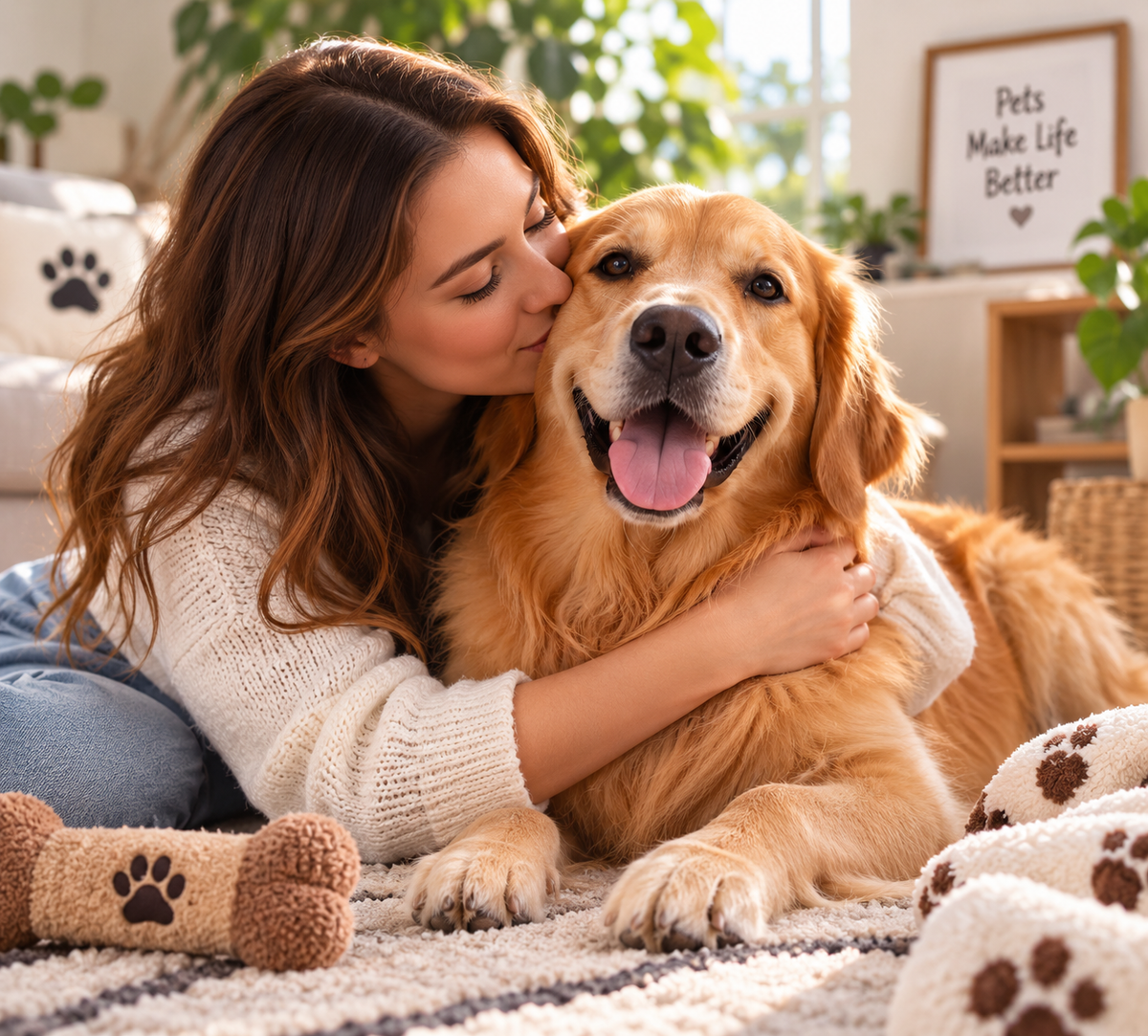 Happy pet owner spending time with their dog